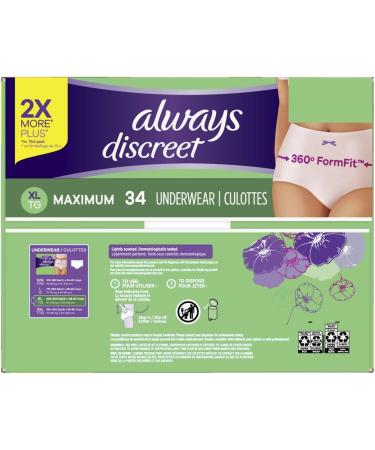 Always Discreet Incontinence & Postpartum Underwear For Women Maximum Protection X-Large 34 Count - Buy Online on GoSupps.com