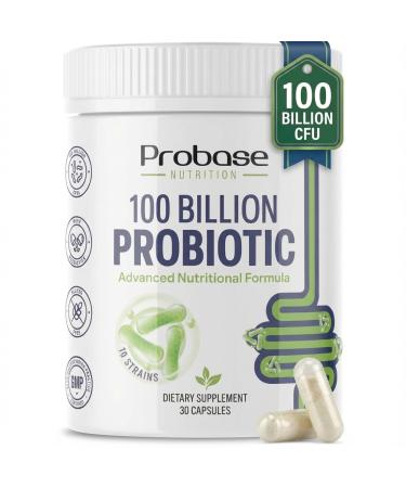 Probase Nutrition Probiotic 100 Billion CFU 10 Strains with Prebiotics 30 Veggie Capsules Gluten Free for Men and Women 30-Day Supply