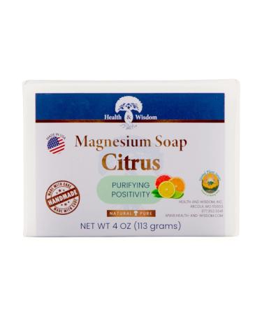 Health and Wisdom Magnesium Citrus Soap Bar 4oz | Pure Magnesium Essential Oil and Aloe Vera | Moisturizing Hand & Shower Soap - Buy Online on GoSupps.com