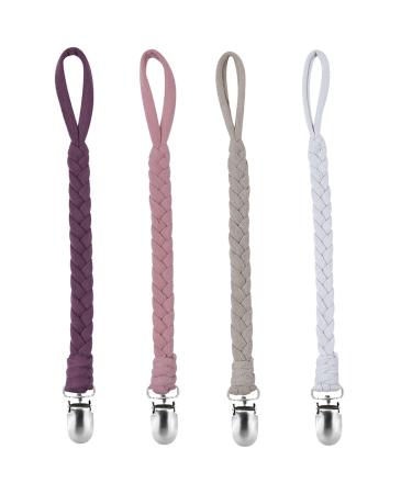 Pacifier chain cotton pacifier strap girls and boys pacifier chains clips for bibs triangular scarf teat 4 pieces (orange)