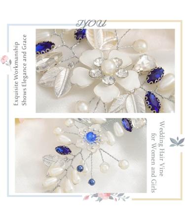 IYOU Pearl Wedding Hair Vine Blue Flower Hair Accessories Crystal Headband Prom Bridesmaid Bride Hair Piece for Women - Buy Online on GoSupps.com