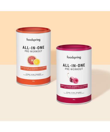 Foodspring All-in-One Pre-Workout Booster | Energy & Focus | 200mg Caffeine | Sugar-Free | Enxtra Taurine Citrulline B6 B8 Choline Ashwagandha | 350g Dark Cherry - Buy Online on GoSupps.com
