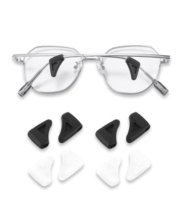 Ubrave triangle non-slip Glasses Ear Hooks Glasses Temple Cover Comfort Silicone Glasses Holder for Running Sports Camping Learning to Read (2 Black 2 Transparent White)