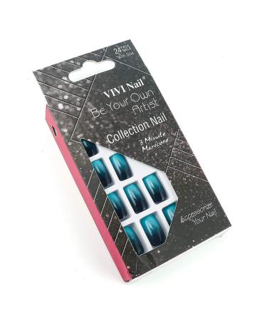 LIARTY 24 Pcs Gradient Blue Black Medium Square False Nails - 12 Sizes & Designs - Buy Online on GoSupps.com