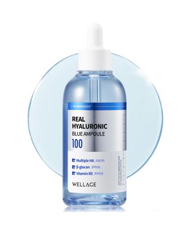 WELLAGE Real Hyaluronic Blue Ampoule 100 100ml (3.38 fl.oz.)  Fragrance Free Hyaluronic Acid Ampoule  Hydrating Non Sticky Serum for Sensitive Dry Skin  Remove Impurities  Stable Moisture Absorption - Buy Online on GoSupps.com