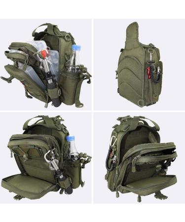 YVLEEN Fishing Tackle Backpack with Rod Holder | Water-Resistant Fishing Gear Bag for Men | Army Green | Standard Size 11.8x8.6x4.3inch - Buy Online on GoSupps.com