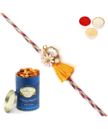 Ghasitaram Gifts Rakhi for Brother Rakhis Online - RM-652 Premium Rakhi with 100 GMS of Dryfruits Mix Can