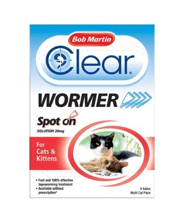 Bob Martin Clear Spot On Wormer for Cats and Kittens over 1kg 4 Pack