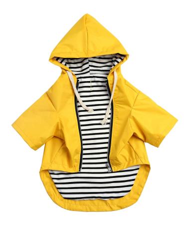 Dog Raincoat Waterproof Puppy Rain Jacket with Hood for Small Medium Dogs, Poncho with Reflective Strap, Storage Pocket and Harness Hole - Yellow - Medium Medium (Chest: 24") Yellow