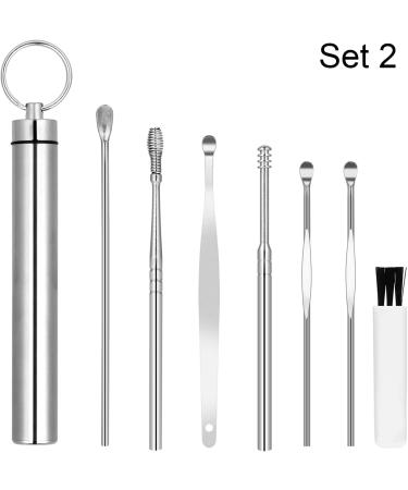 Stainless Steel Ear Wax Removal Kit - Reusable Ear Pick Tools with Keychain Tube & Leather Case - Yellow (2 Sets) - Buy Online on GoSupps.com