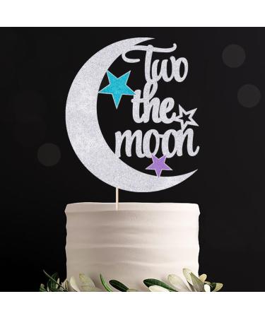 Auteby Two The Moon Cake Topper - Baby Shower 2nd Birthday Party Decorations Supplies (Silver)