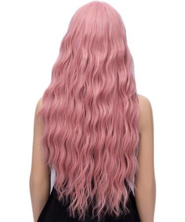 YEESHEDO 28 Inch Long Pink Synthetic Wavy Wig with Fringe for Women - Ideal for Party, Cosplay, or Daily Wear - Buy Online on GoSupps.com
