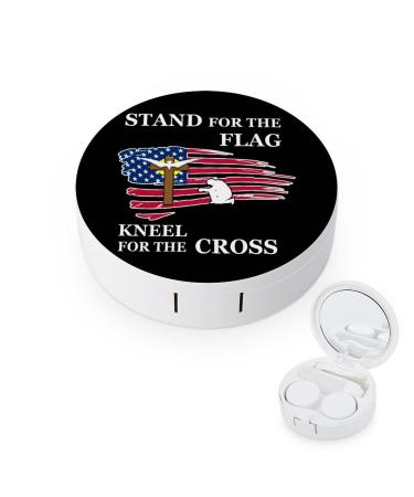 Stand For The Flag Kneel For The Cross Round Case For Contact Lens Kit Storage Box with Mirror Printed