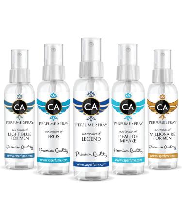 CA Perfume Modern Type Men Set Impression of (L'eau Miyake + Eros + Legend + Light Blue + Millionare for men) Fragrance Sample Travel Size Parfum Sprayer (2 Fl Oz/60 ml) x 5