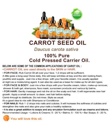 Botanical Beauty Carrot Seed Oil 100% Natural Cold Pressed 10ml - Skin, Body, Hair, Lip Care - Rejuvenates and Regenerates Skin Tissues - Buy Online on GoSupps.com
