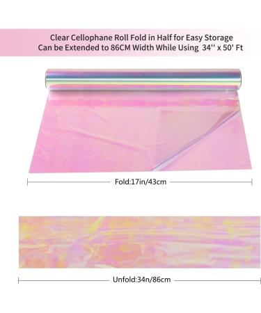 HOEAZGIF Iridescent Film Cellophane Wrap Paper Rainbow Color 34 Inch X 50 Ft Rainbow Color Cellophane Wrap Paper for Mother's Day Birthday Holiday Christmas Gift Candy Package Flower Wrapping Pink - Buy Online on GoSupps.com
