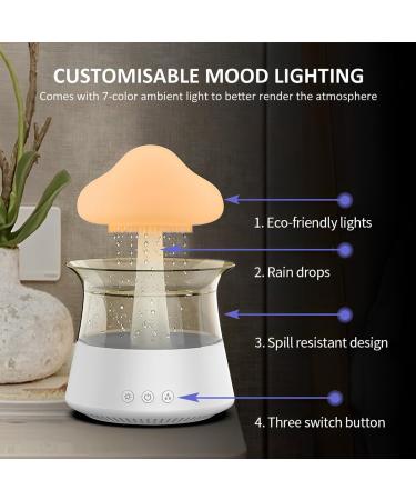 Cloud Rain Humidifier with Remote Control - 7 Color Changing Lights & Fountain Water Drop Sound - Essential Oil Diffuser for Home, Office, Bedside - White - Buy Online on GoSupps.com