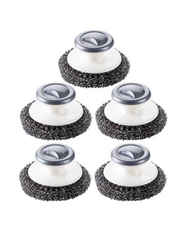 Jbnmvc 5Pcs Stainless Steel Scrubber with Handle Heavy Duty Dish Scrubber Cleaning Brush for Pots Pans Reusable