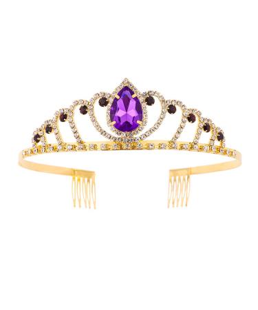 Women Princess Crown Baroque Tiara for Girl Birthday Prom with Comb Gold Purple