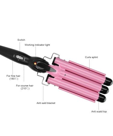 3 Barrel Curling Iron Wand Adjustable Hair Crimpers Hair Styling Tool Hair Curler Waver Crimper for Home and Salon 110V 240V (Pink 22mm) US Plug Pink 22mm - Buy Online on GoSupps.com