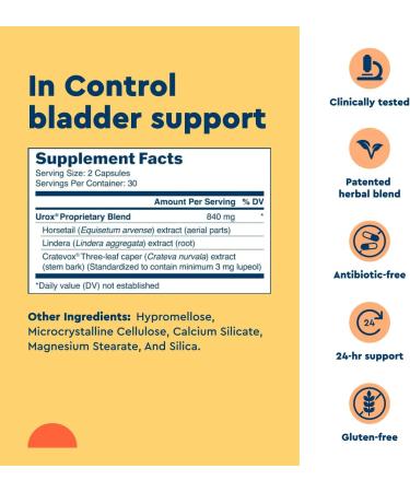 Uqora in Control Bladder Support - Daily Bladder Care & Support for Urinary Comfort - Made with botanicals Like Horsetail & Spicebush - Gluten-Free & Vegetarian - 60 Capsules 60 Count (Pack of 1) - Buy Online on GoSupps.com
