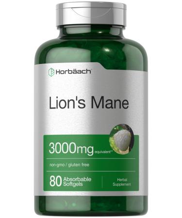 Horb ach Lions Mane Supplement | 3000mg | 80 Absorbable Softgels | Non-GMO & Gluten Free Extract
