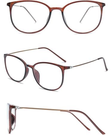 Koosufa Classic Retro Round Panto Glasses - Unisex Vintage Prescription-Free Frames with Case - Brown Nerd Glasses - Buy Online on GoSupps.com
