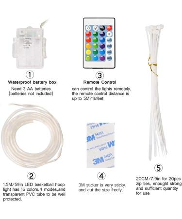 Wenosda LED Basketball Hoop Lights | Remote Control | Waterproof | 16 Colors | String Lights for Night Play | Perfect for Kids and Adults - Buy Online on GoSupps.com