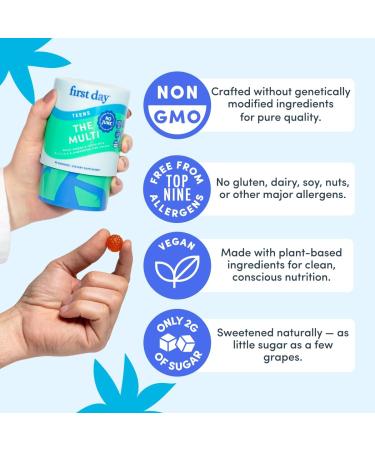 FIRST DAY Vitamins for Teens - Teen Multi Vitamins for Girls & Boys 12-17 Organic Fruit & Veggie Blend - 12 Key Nutrients: Vitamins A B1 B2 B6 B9 B12 C D3 E K2-60 Day Supply 120 (Pack Size 2) - Buy Online on GoSupps.com