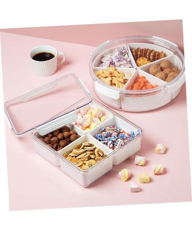 Mikinona Dried Fruit Plate Lunchbox Party Tray with Lid Candy for Kids Serving Candy Boxes Section Round Tray 26X7.5CM White - Buy Online on GoSupps.com