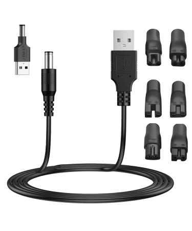 7Pcs USB Shaver Charger Cable Kit One Blade Charger Shaver Power Adapter Cord Replacement Compatible for Philips Whal Kemei Babybliss