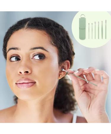 Stainless Steel Ear Picking Spoon Set - 6 Pieces for Children and Adults | Ear Cleaning Tool with Cleaner | Green One Size - Buy Online on GoSupps.com