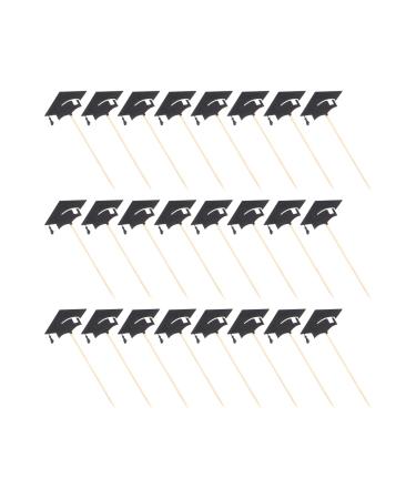 VALICLUD 24pcs graduation decorations class of 2023 graduation cap decorations toothpicks Cake Decor happy graduation congrats grad cupcake topper graduation 2021 mini Wooden cocktail Black