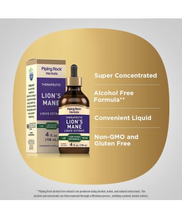 Piping Rock Lions Mane Tincture | 4 Fl Oz | Mushroom Extract Liquid Drops | Alcohol Free Supplement | Vegetarian Non-GMO Gluten Free 4 Fl Oz (Pack of 1) - Buy Online on GoSupps.com