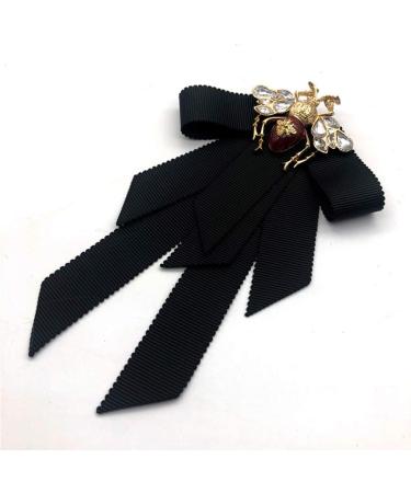 Lijun Vintage Ribbon Bowtie for Women | Big Bowknot Necktie with Bee Crystal Brooch | International Shipping Available - Buy Online on GoSupps.com