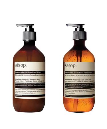 Aesop Reverence 500ml And Resurrection Aromatique 500ml Handwash Duo Set Essential Botanical Extracts With Bergamot Mandarin Rind Gentle Formulation Single Pump Gel Exfoliate Cleanse Refreshed Skin