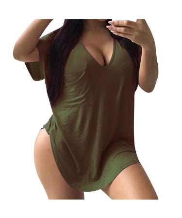 Women's tops T-shirts & Blouses Women's Casual Fashion Loose Solid Color Pocket Round Neck Short Sleeve T-Shirt Short sleeve J191-Green XXL
