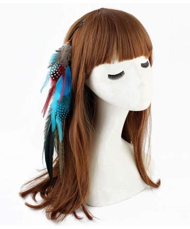 Handmade Peacock Feather Hippie Hair Extension Headband Bohemia Feather Hair Clips Comb with Bead Women Hairpin Headdress DIY Accessories - Buy Online on GoSupps.com