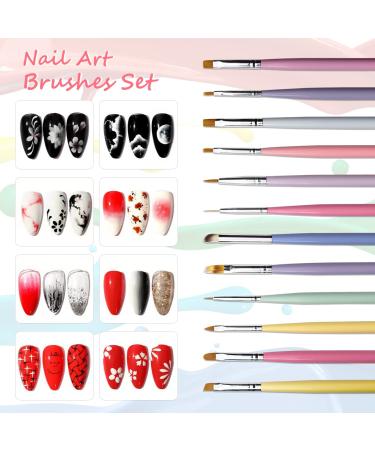 12Pcs Colorful Nail Art Brushes Set for Gel Polish Design and Acrylic Extensions - Detail Liner Designs Brush Pen Tools - Buy Online on GoSupps.com