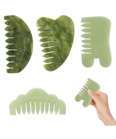 Natural Jade Gua Sha Comb Set - 4 Pcs Scalp Massager for Stress Relief | Smooth Jade Kamm for Head Face Hand & Leg Gifts - Buy Online on GoSupps.com