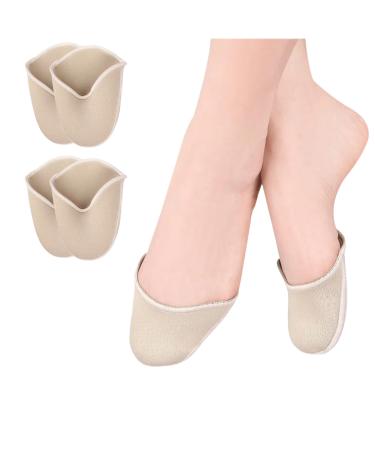 Ballet Point Shoe Pad Dance Toe Pouches Forefoot Protector Insole Pad Knitted Fabric Anti-Slip Toe Cover 2 Pairs Half Socks - Beige Long