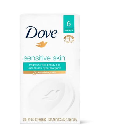 Dove Bath Bars Sensitive Skin Unscented 4 Ounce (Pack of 6) (Packaging may vary)