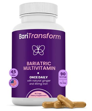 BariTransform Bariatric Multivitamin with Iron Capsule 90 Ct Bariatric Vitamins Multivitamin with Organic Ginger Root for Digestion Support Once-A-Day Vitamins 90 Count (Pack of 1)