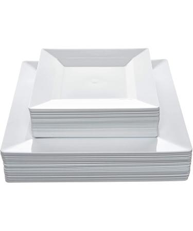 Disposable Square Plastic Plates - 60 Pack - 30 x 9.5" Dinner and 30 x 6.5" Salad Combo - Premium Heavy Duty- By Aya's Cutlery Kingdom