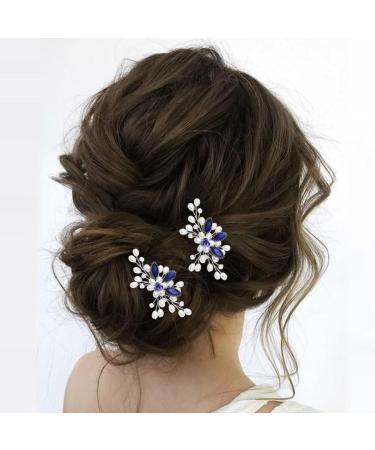 Vakkery Wedding Hairpins - Pearl & Crystal Bridal Headpiece | Elegant Hair Accessories for Women & Girls (Blue) - Buy Online on GoSupps.com