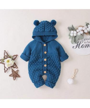 Knitted Hooded Romper Bodysuit | Baby Boy Girl Clothes | Long Sleeve | Fall Winter Jumpsuit | Blue Hairball | 0-6 Months - Buy Online on GoSupps.com