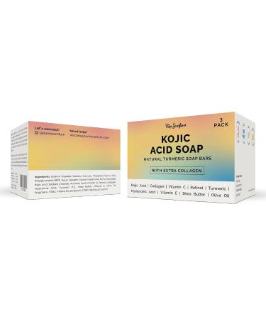 Natural Kojic Acid Soap Bars - Skin Brightening Dark Spot Remover with Turmeric Vitamin C & Retinol - 3 x 3.05oz - Buy Online on GoSupps.com