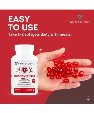 Visible Science Antarctic Krill Oil 1000mg Omega-3 EPA & DHA with Astaxanthin Heart Joint & Brain Health Support Helps Maintain Flexibility Sustainably Sourced 60 Softgels - Buy Online on GoSupps.com