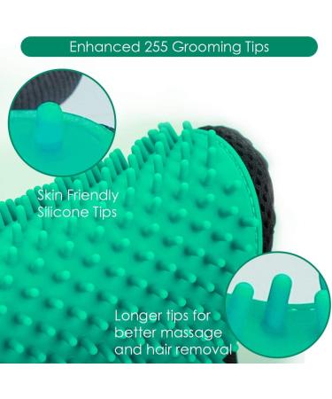 Pet Hair Remover Gloves with 255 Tips for Dog and Cat Grooming - 1 Pair Left & Right Deshedding Glove Brush - Green - Buy Online on GoSupps.com