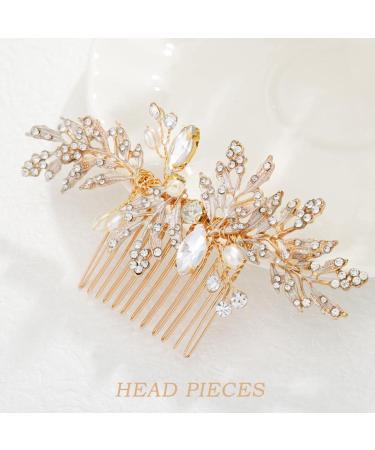 Crystal Bride Wedding Hair Comb - Rhinestone Leaf Bridal Headpiece with Pearl Accents - Buy Online on GoSupps.com